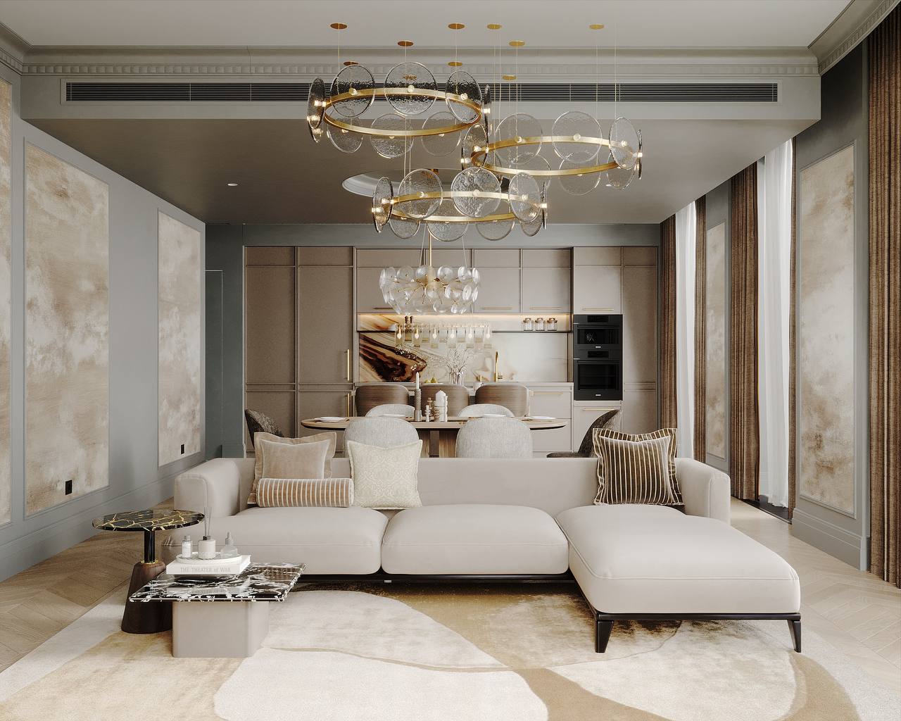 Визуализация кухни-гостиной в ЖК Victory Park Residences — общий вид